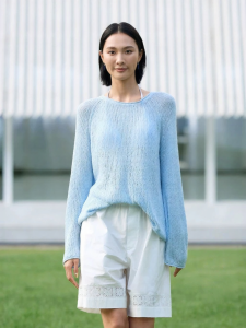 edition | Floral Lace Roll Hem Loose Knitwear for Women