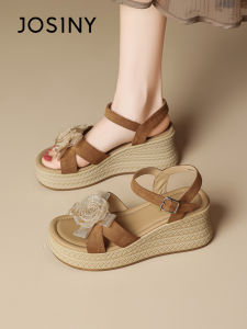 Josiny | Wedge Sandals for Mature Women French Style Thick Soles Roman Weave