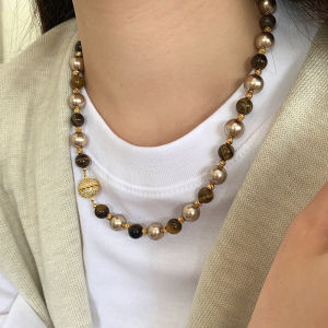 Magnetic Pearl Zircon Necklace Multi-Color Tigers Eye Stone Simple Style Adult Fashion Jewelry Sweater Chain Accessory