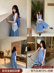 Váy Vest Kẻ Caro Dài Chữ a Phong Cách Ngọt Ngào Mùa Hè Cho Nữ Váy Dài Đến Đầu Gối Cổ Tròn Không Tay Chất Liệu Cotton 100%