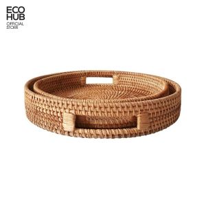 Khay mây tròn ECOHUB có tay cầm d30cm / 35cm (Basket Rattan Woven Storage Tray with Handle) | EH026