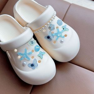 14Pcs Crocs Jibbitz Charms Blue Starfish Butterfly Shoe Buckle Detachable Pearl Shoe Chain Decoration for Crocs