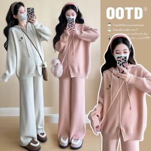 Fashionable Maternity Outfit Korean Style Cotton Inner Spring Autumn Long Sleeve Pants Set for Pregnant Women Elegant Maternity Wear