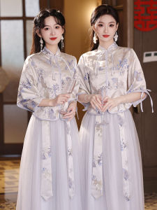 ชุดเจ้าสาวสไตล์จีน ฤดูใบไม้ผลิ 2025 ชุดราตรีสไตล์ย้อนยุคขนาดใหญ่ ชุดราตรีสำหรับการแสดงความนับถือ ชุดยาวคลุมเข่า