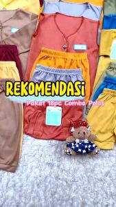 18pcs Paket Premium Printing Perlengkapan Baju Celana Bayi Baru Lahir 0-12 Bulan Combo Mix Polos SNI Sale 9.9