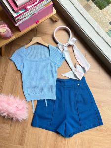 ●ECLAIRE● 043 Setelan Celana lengan Pendek Shortsleeves Motif Polos Korea Kasual Casual Mode Modis Trendy Santai Liburan Import xmobb