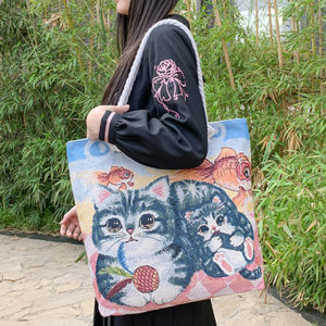 กระเป๋าผ้าใบความจุขนาดใหญ่สําหรับผู้หญิง 2024 สไตล์ใหม่ปักสองด้านลมแห่งชาติกระเป๋าสะพายไหล่อุปกรณ์เสริมสบายๆในอุดมคติ