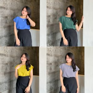 Baju Wanita Atasan Lengan Pendek Crinkle Airflow Anti Lecek Korean Style Kekinian Terbaru Ootd Olla Top by Clashe