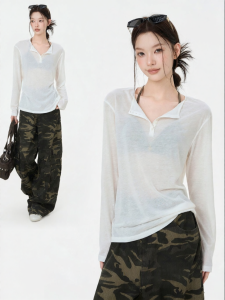 iiiamx | Sun Protection Lightweight Blouse T-Shirt Long Sleeve Henley Collar