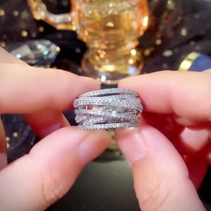 Huitan Multi Cross Rings for Women New Trendy Wedding Band Accessories Luxury Cubic Zirconia Fashion Female Jewelry Drop Ship