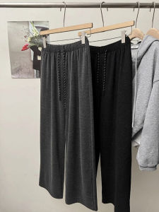 Comfortable High Waist Wide Leg Straight Cut Elastic Waist Sports Pants Womens Casual Trousers Cotton Blend Loose Fit
