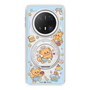 Asina | Blue Bear Design Huawei Mate60 Pro Phone Case Magnetic Absorption With Stand Female Style Full Cover Glitter Luxury Cute Cartoon