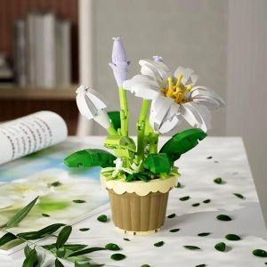 Bricks Block Pot Flower Bunga DIY Mainan Balok Susun Puzzle Blok Gift Hadiah Ulang Tahun / Mainan Balok Buket 3D Puzzle Bricks Hadiah Pot Tanaman Flower Block Succulent Imitasi Bunga Abadi / Pajangan Bunga Bricks Balok Susun DIY
