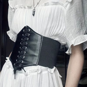 ใหม่ยืดหยุ่นสูง LACE-up Corset ผู้หญิงสีดํา Retro Punk PU Slimming เข็มขัดกว้างสําหรับสตรีแฟชั่น Gothic เข็มขัดเอวสูง