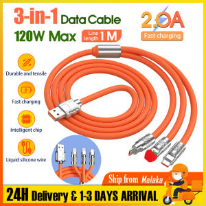 3 In 1 120W 6A Super Fast Charge Cable Type C /Micro USB/IOS Liquid Silicone Cable Quick Charge Micro USB Cable for iP Micro Usb Xiaomi Huawei Samsung Android