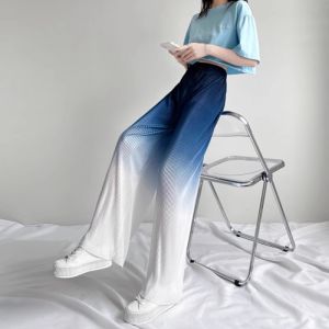 Spring French Style High-end High Waist Casual Ice Silk Gradient Wide Leg Pants