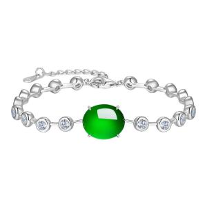 AILEQ | Fashion 925 Silver Natural Green Chalcedony Egg Face Charm Bracelet
