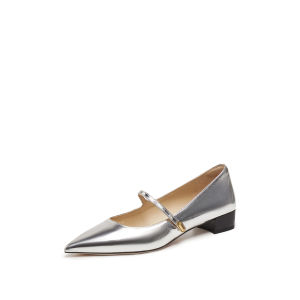 Staccato 2025 New Mary Jane Shoes Silver Pointed Toe Womens Fashion Single Shoes Elegant Cowhide Leather Pigskin Inner