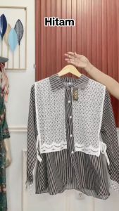 Gratis Ongkir Kemeja Salur Mix Brukat/Atasan Wanita Terbaru Viral 2025