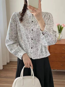 Loose Fit Floral Print Long Sleeve Shirt Korean Style Princesse Collar Womens Autumn New Arrival Fashion Artistic Slimming Top
