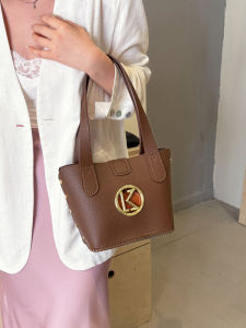 DIY Handwoven Letter Bucket Bag Commuter Hand Sewing Materials Bag Fashionable Tote Basket Mother-Child Bag Soft PU Leather