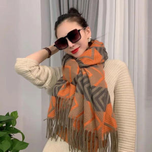 Internet Celebrity Ins Fall and Winter Stripes Scarf Womens Thermal Long Jacquard K-style Trendy Cashmere-like Scarf Easiest for Match Shawl