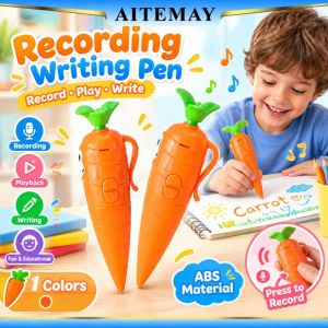 Aitemay Carrot Voice Recorder Pen 2 In 1 Writing And Recording Device Cute Cartoon Shape ABS Material Kids Gift Toy Orange