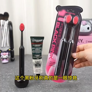 Black pink Wide Head Olive-Shaped Big Head Black Powder Toothbrush Anti-slip Roman Column Handle