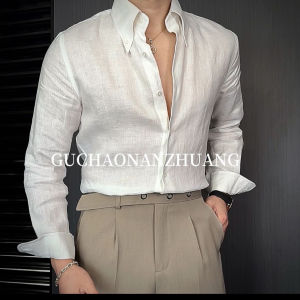 Italian Style Mens Slim Fit Long Sleeve Linen Shirt Fashionable British Casual Lightweight Breathable Trendy Autumn Shirt