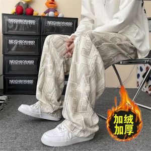 American Style Fleece Lined Corduroy Casual Pants Men Women Loose Wide Leg Hong Kong Style Trendy Brand Autumn Winter Sport Pants