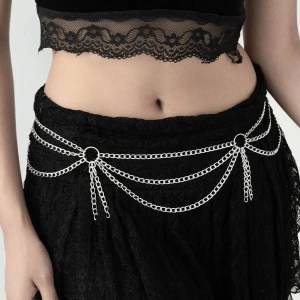 IngeSight.Z HipHop Punk Multilayer Silver Color Tassel Chain Waist Belt Women Trend Metal Waistband Clothing Jewelry Accessories