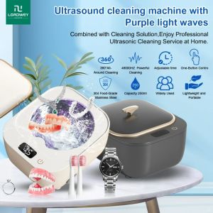 LORDWEY 250ml Ultrasonic Jewelry Denture Cleaner 48Khz High Frequency Low Noise One Button Operation 360° All-Around Cleaning Machine