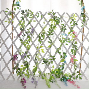 2 เมตร Wisteria เทียมไวน์ผ้าไหมแขวนดอกไม้ปลอมใบไวน์สำหรับสวนบ้าน พิธีกลางแจ้งงานแต่งงานโค้งดอกไม้ตกแต่งงานเทศกาลคริสต์มาส