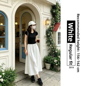 XIANYIJIAO | Khaki Utility A-Line Skirt High Waist Slimming Pleated Midi Skirt