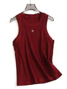 เสื้อกั๊กแขนกุดทรงเข้ารูปคอตุ้มแขนกุดสำหรับผู้หญิง ผ้าฝ้าย สไตล์ฤดูใบไม้ผลิ 2025 ทรงเข้ารูป ทรงเข้ารูป เสื้อกั๊กแขนกุด