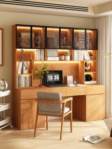 Chinese Style Integrated Desk and Bookshelf Oak