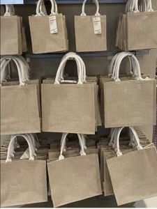 No-Brand Linen Shopping Bag Yellow Linen Simple Foldable Handbag Waterproof Canvas Bag Eco-Friendly Bag for General Use