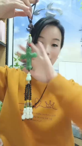 Khánh Treo Xe Ô Tô Thánh Giá – Hình Chữ Thập Đá Ngọc Bích Xanh Đậm | Tua Đá Thủ Công – Biểu Tượng Bình An & May Mắn