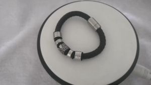 Vòng Tay Nam Bằng Thép Không Gỉ Với Logo Hội Tam Điểm Âu Mỹ Charm Nam Châm Titan Phong Cách Giản Dị Thể Thao Hình Học Quà Lưu Niệm Bằng Da