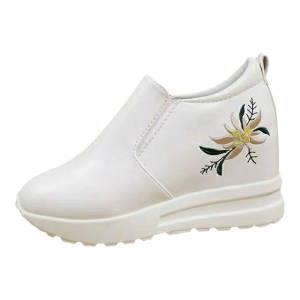 Comfortable Embroidered Leather Thick Heel Mom Shoes Womens Fashion Flat Bottom Casual Cross Strap Color Block Office Shoes