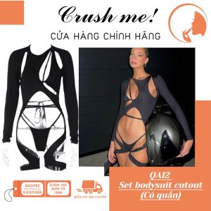 Crush me QA12 Bodysuits set áo dài tay liền quần cắt xẻ cutout buộc dây jumsuits stockings cá tính hot punk gothic style