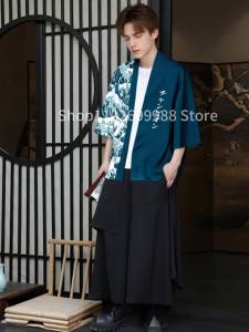 Men Casual Kimonos Japanese Style Letter Print Haori Yukata Cardigan Summer Women Harajuku Loose Fit Open Front Shirts