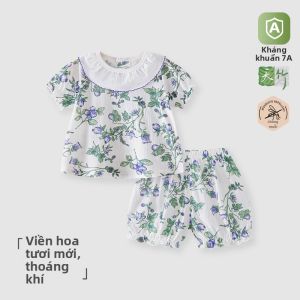 TONGLIANCHUXIN | Bộ Đồ Bé Gái Mùa Hè Có Nếp Nhăn Hoa