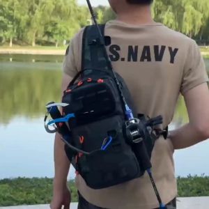 Tactical Camo Crossbody Fishing Chest Bag with Waterproof Oxford Cloth and Multi-Compartment Design