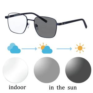 Shinu | SHINU Progressive Photochromic Multifocal Glasses Men Standard Prescription Fast Shipping Sqaure Metal Frame for Men Size 134mm