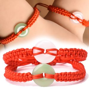 Women Men Handmade Imitation Jade Red String Adjustable Bracelets Charm Braided Rope Bracelet New Year Party Gifts Jewellery Accessories