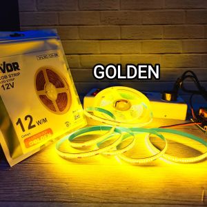 VDR LED STRIP COB WARNA CAHAYA GOLDEN / GOLD / GOLDEN YELLOW DC 12V 320LED / METER IP33 5M 1Roll 5 METER BAGUS KUALITAS TERBAIK