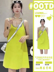 Summer Casual Vest Dress Large Size Diamond Embellished U-Neck Strapless Skirt Commute Style Single Piece Other Material 100%