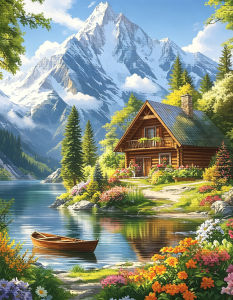 HUACAN House Landscape Embroidery Packages Mountain Lake River Cross Stitch Home Decor 11CT Hand Sewing DMC Counted Printed
