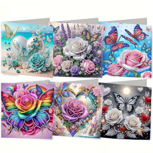 Bộ Tranh Kim Cương Tự Làm 6 Mảnh Thiết Kế Hoa Độc Đáo Tranh Ghép Acrylic Bộ Thiệp Sinh Nhật Tranh Dán 15cm Bưu Thiếp Nghệ Thuật